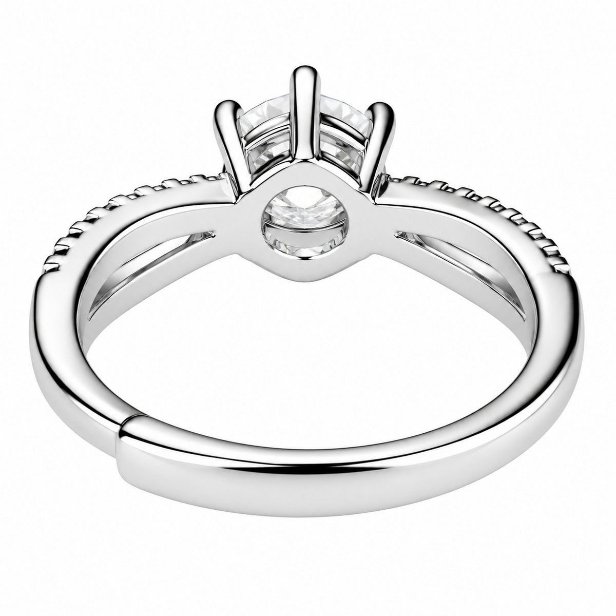 Adjustable Round Brilliant Zircon Engagement Ring, Silver Tone Double Pave  1657