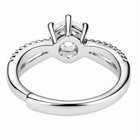 Adjustable Round Brilliant Zircon Engagement Ring, Silver Tone Double Pave  1657