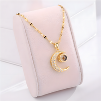 Gold Moon Pendant Necklace Stainless Steel Metal Alloy Trendy Crescent 1197