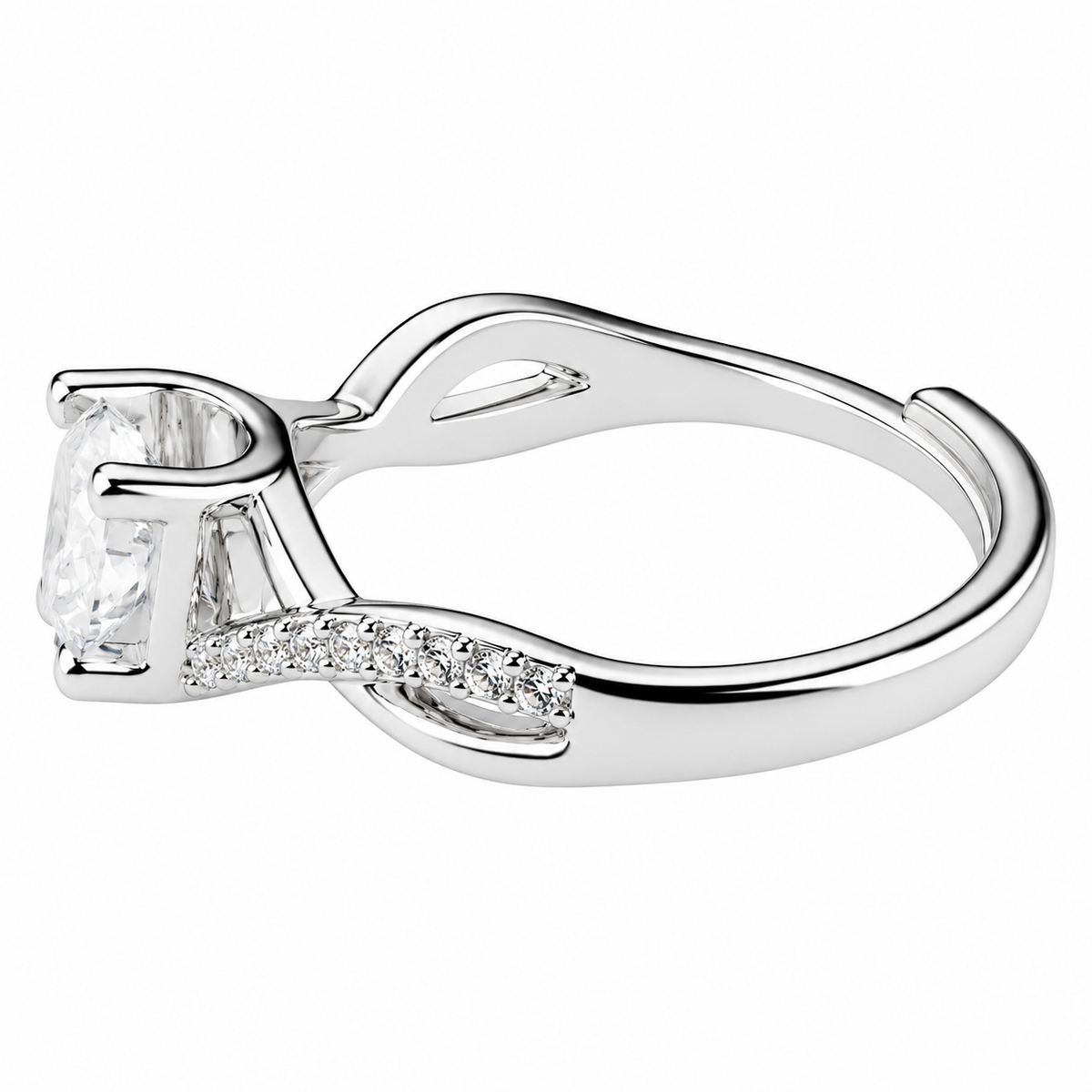 Women's Adjustable Round Brilliant Zircon Engagement Ring Silver Tone Split 1656