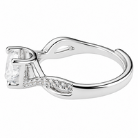 Women's Adjustable Round Brilliant Zircon Engagement Ring Silver Tone Split 1656