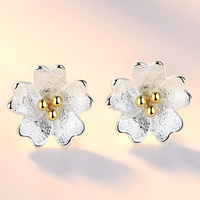 Silver Plated Flower Stud Earrings with Gold Ball Centre for Women 483