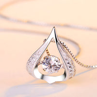 925 Sterling Silver Beating Heart Necklace for Women -Water Drop Crystal AAA 404