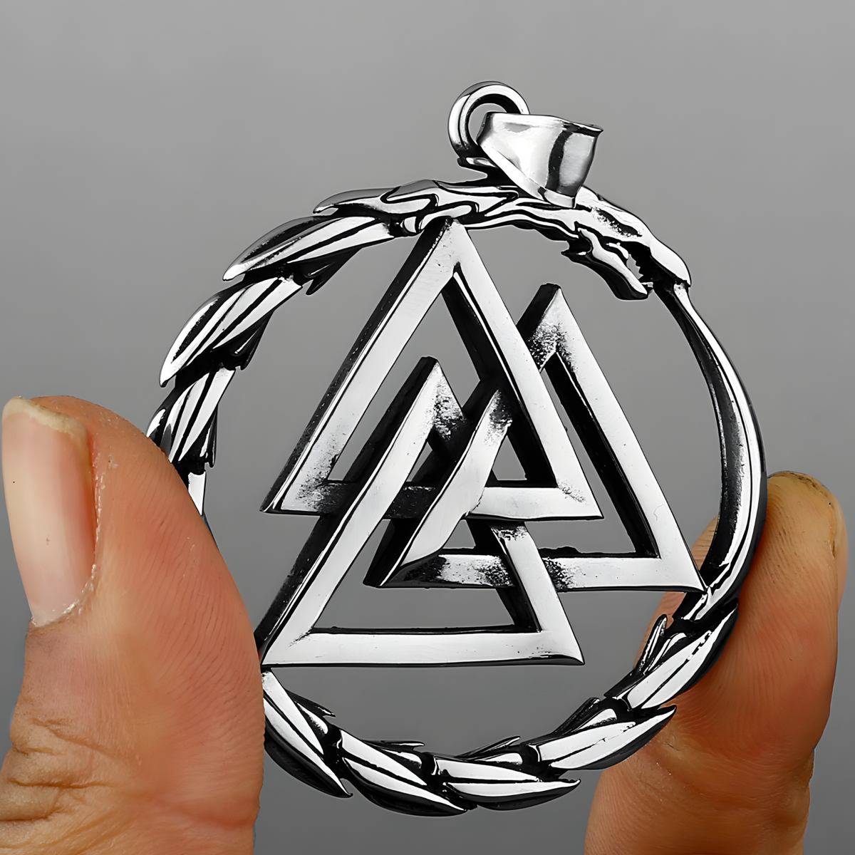 Valknut Ouroboros Pendant Necklace - Norse Viking Symbol - Silver Plated 1120