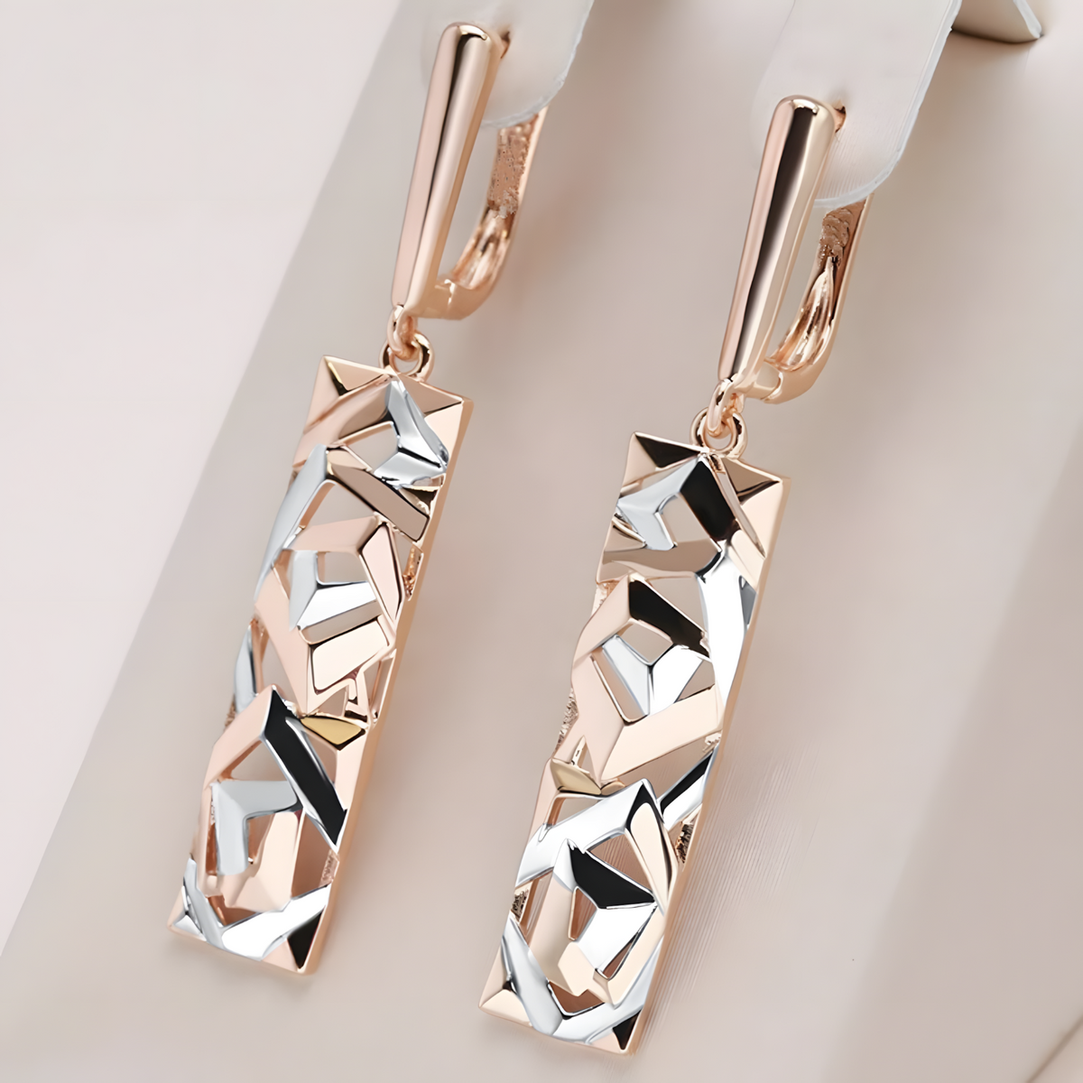 585 Rose Gold Silver Color Mix Geometric Rectangle Design Ethnic Boho Dangle 597