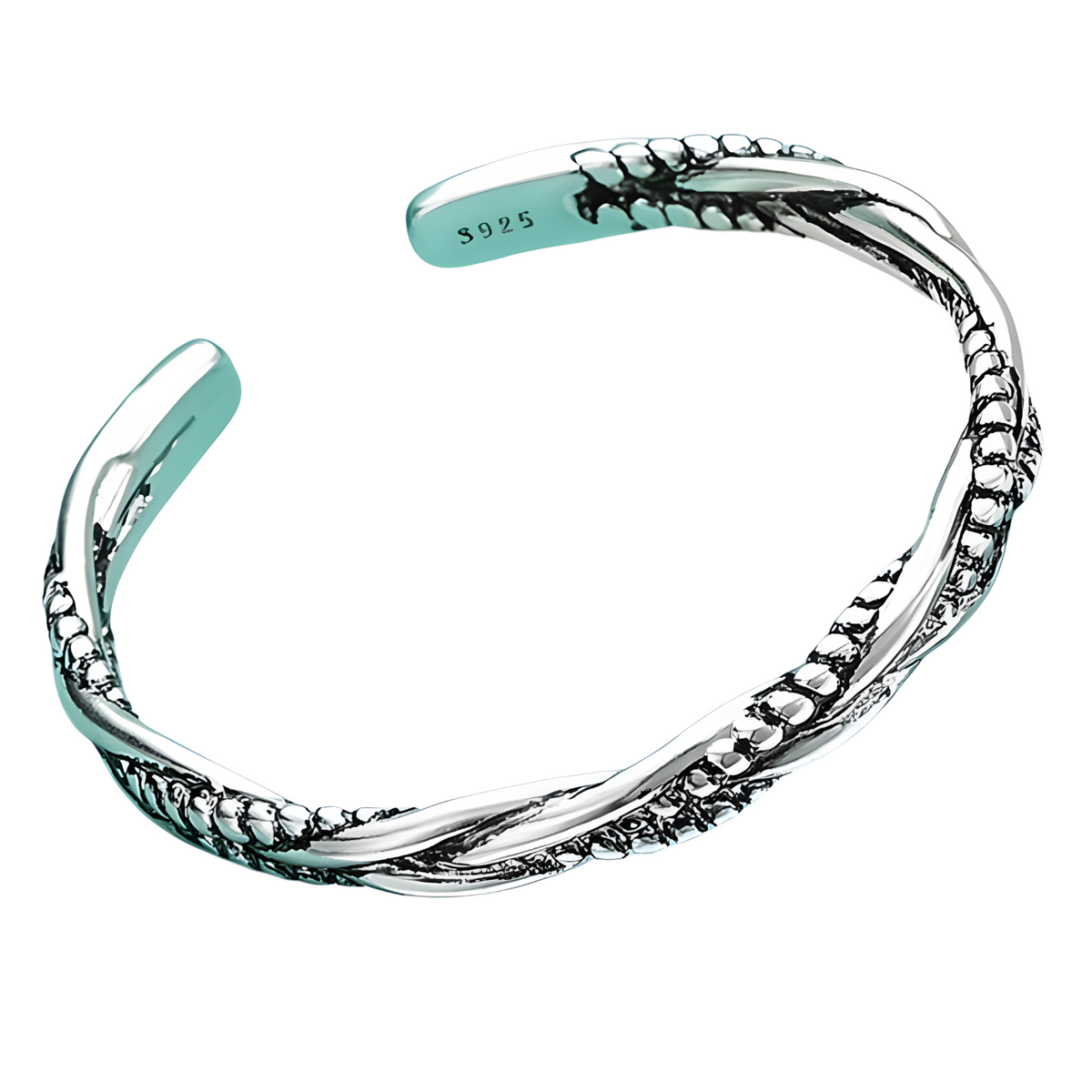 925 Twisted Cuff Bracelet Silver Colour Braided Rope Open Bangle Adjustable 1756