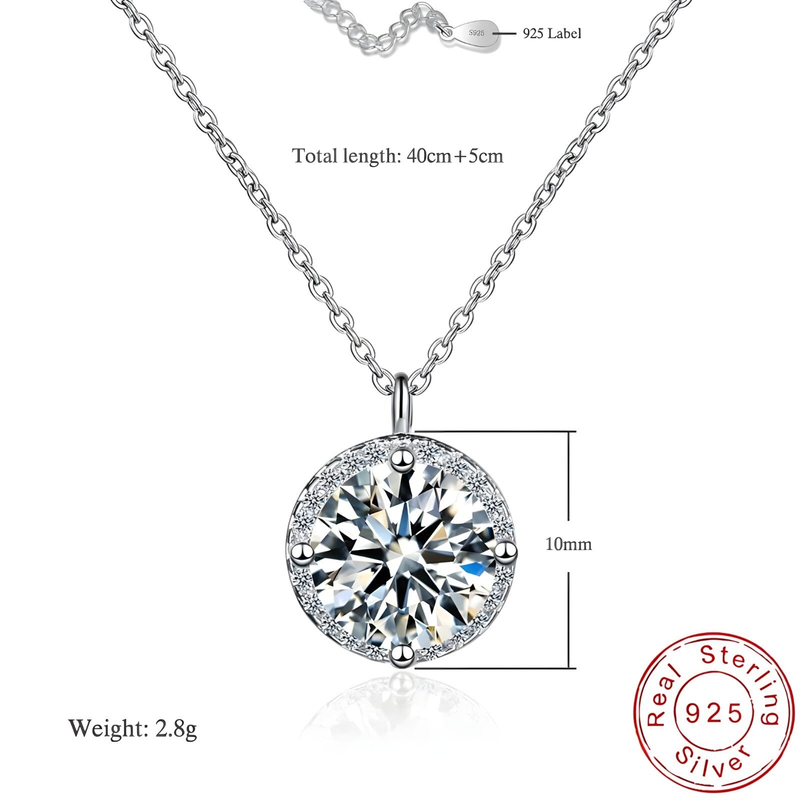 925 Sterling Silver Jewelry Round AAA Zircon Pendant Necklaces Women Fine 271