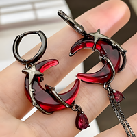 Gothic Red Moon Drop Earrings for Women – Neo-Gothic Asymmetrical Design B50