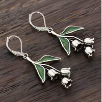 Lily Of The Valley Jewellery Set Women, Green Leaf Flower Pendant Necklace 1710