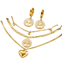 3 PCS Layered Gold Necklace Set Women Heart & Tree of Life Pendant & Earing 704