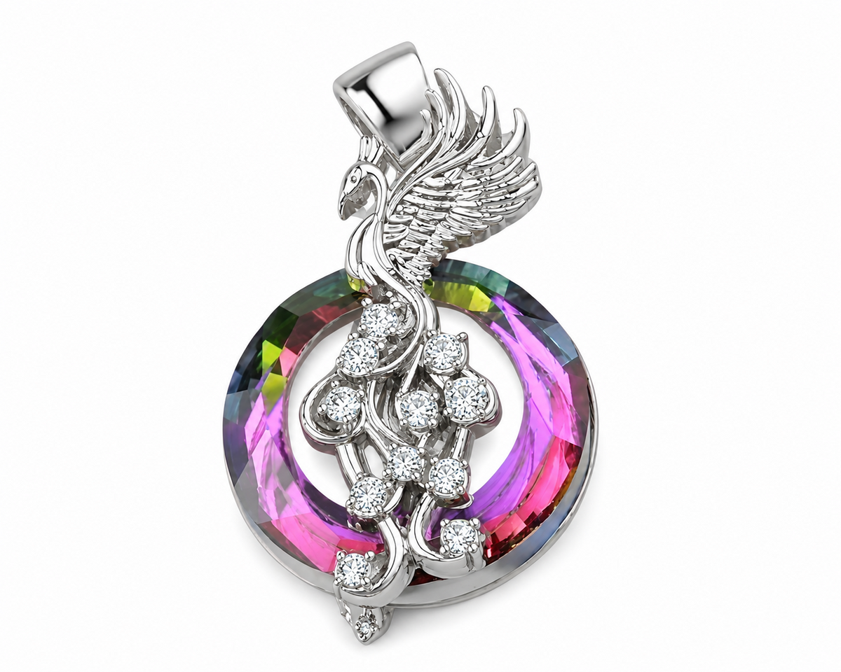 Fire Reborn Phoenix Necklace for Women Girls, Fire of Life Crystal Glass 1391