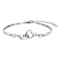 Silver Plated Double Heart Bracelet with Cubic Zirconia Stones for Women 419