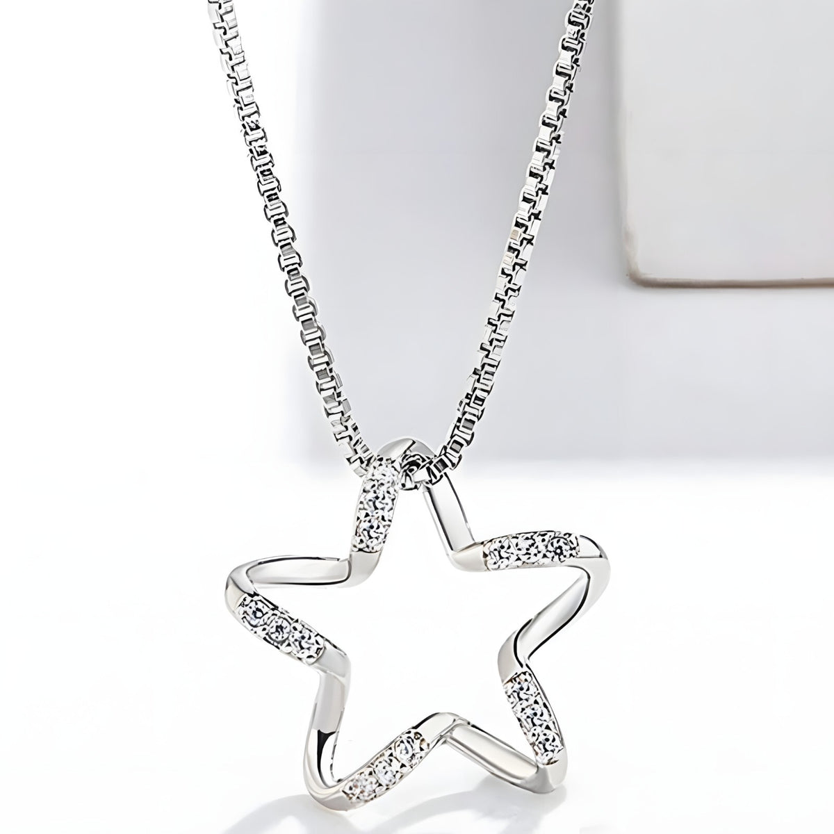 Sterling Silver Star Necklace for Women -Real 925 Box Chain Pendant with AAA 281