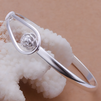 925 Silver-Plated Flower Bangle Women Elegant Plant Design Bracelet, Copper 904