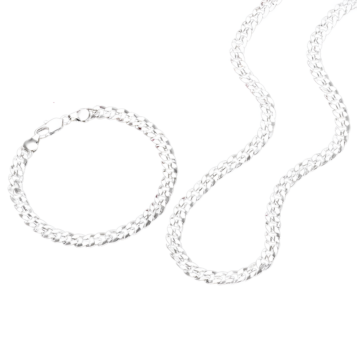 Elegant Sterling Silver Braided Link Chain Bracelet and Necklace Set Classic 429