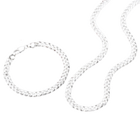 Elegant Sterling Silver Braided Link Chain Bracelet and Necklace Set Classic 429