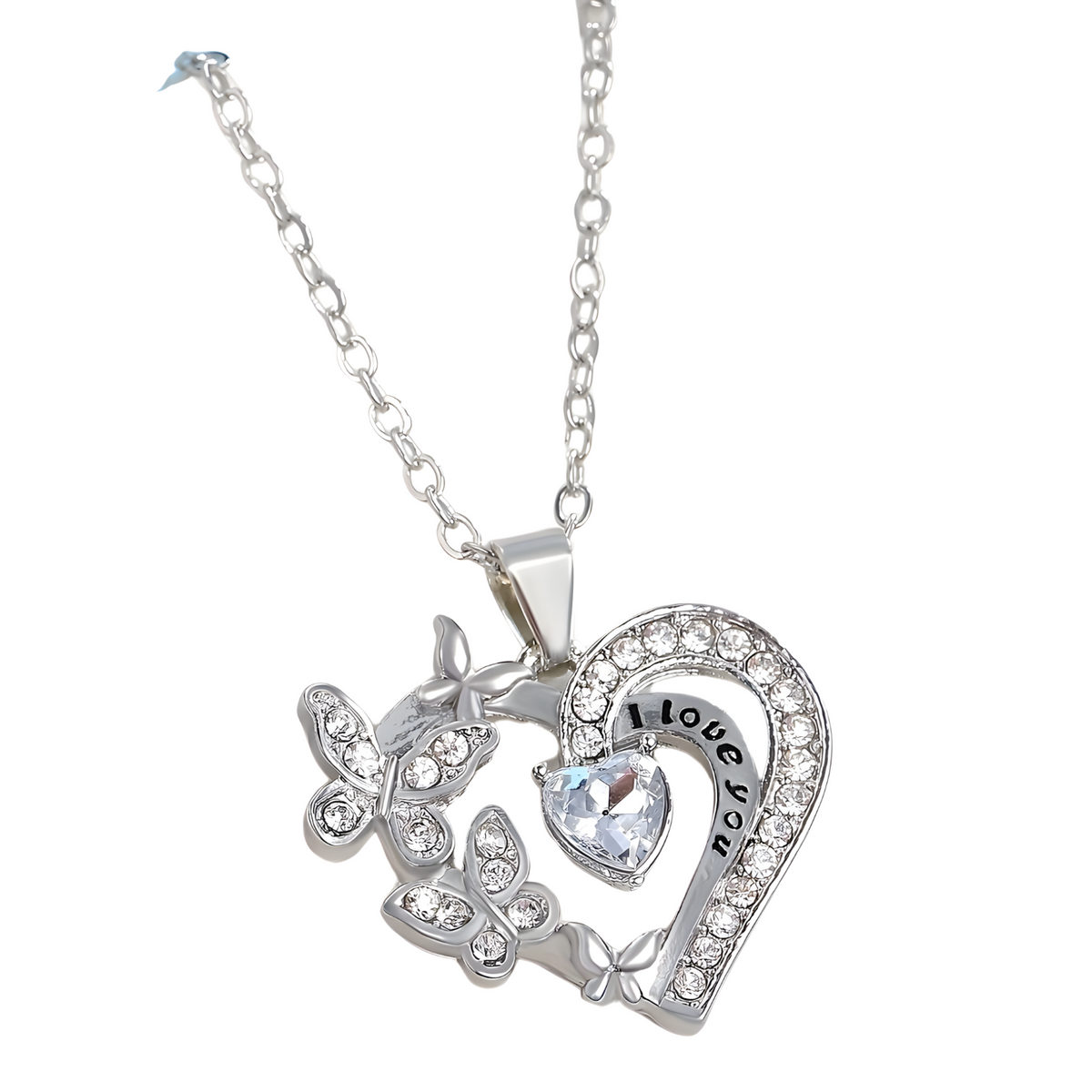 Unified Jewellery "I Love You" Heart Butterfly Crystal Silver Pendant Gift B17