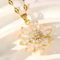 Sunflower Pendant Necklace for Women – Gold Colour Crystal Sunflower Charm 1184