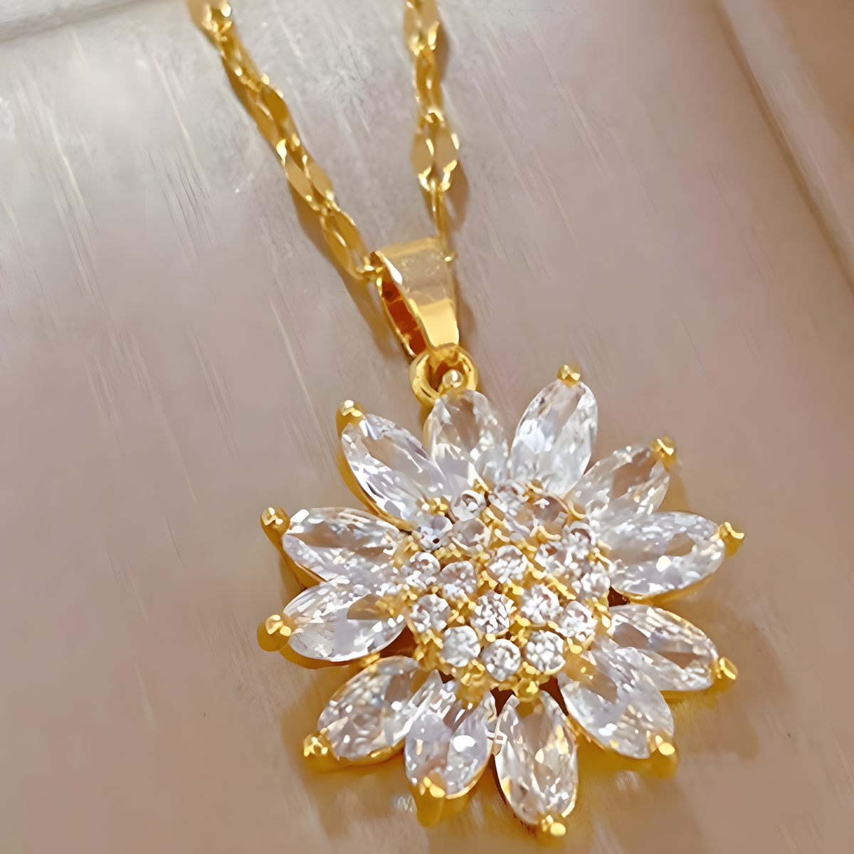 Sunflower Pendant Necklace for Women – Gold Colour Crystal Sunflower Charm 1184