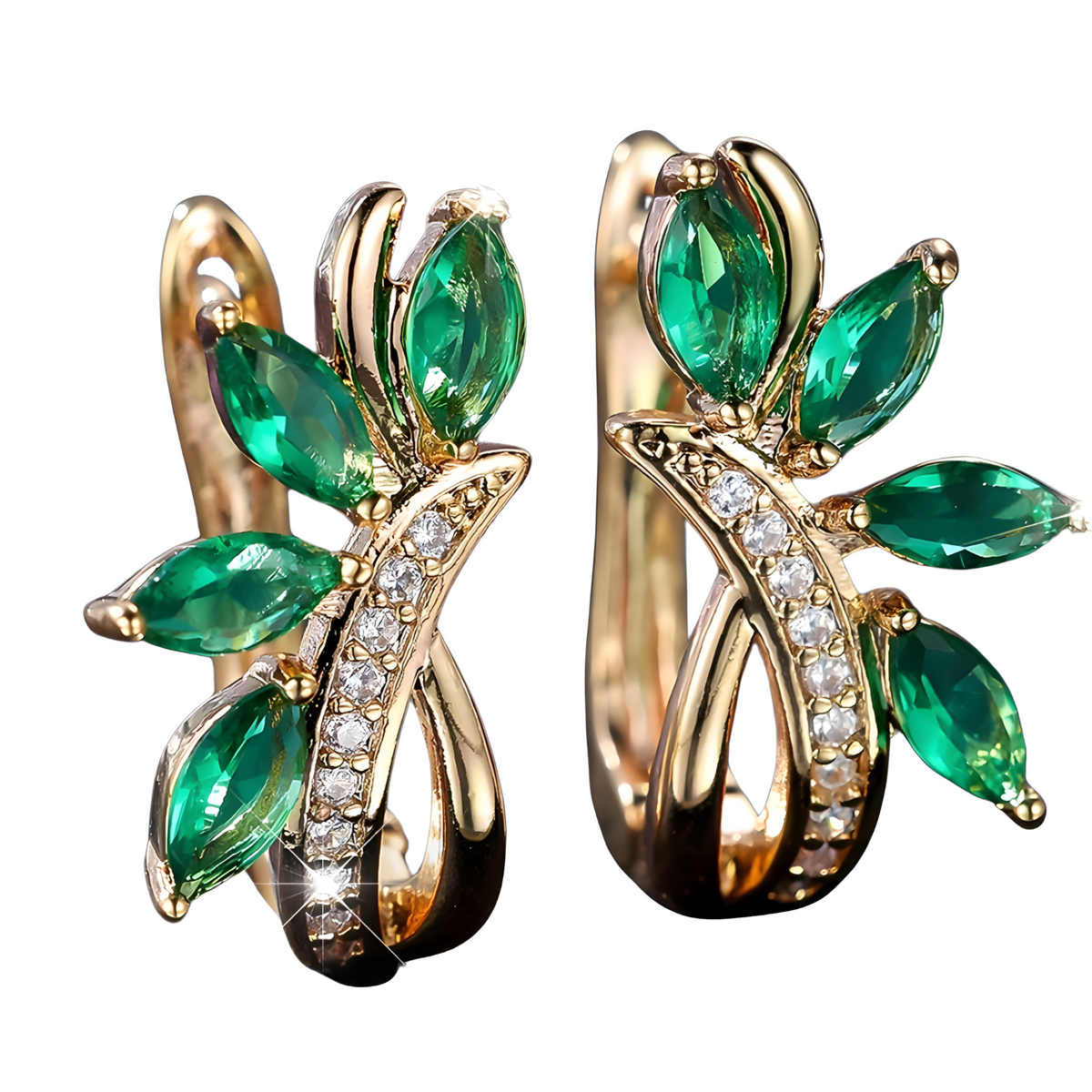 Cute Female Blue Green Stone Clip Earrings Charm Gold Copper White Zircon 593