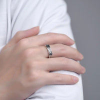 925 Sterling Silver Adjustable Vintage Scroll Band Ring, Engraved Pattern 1884