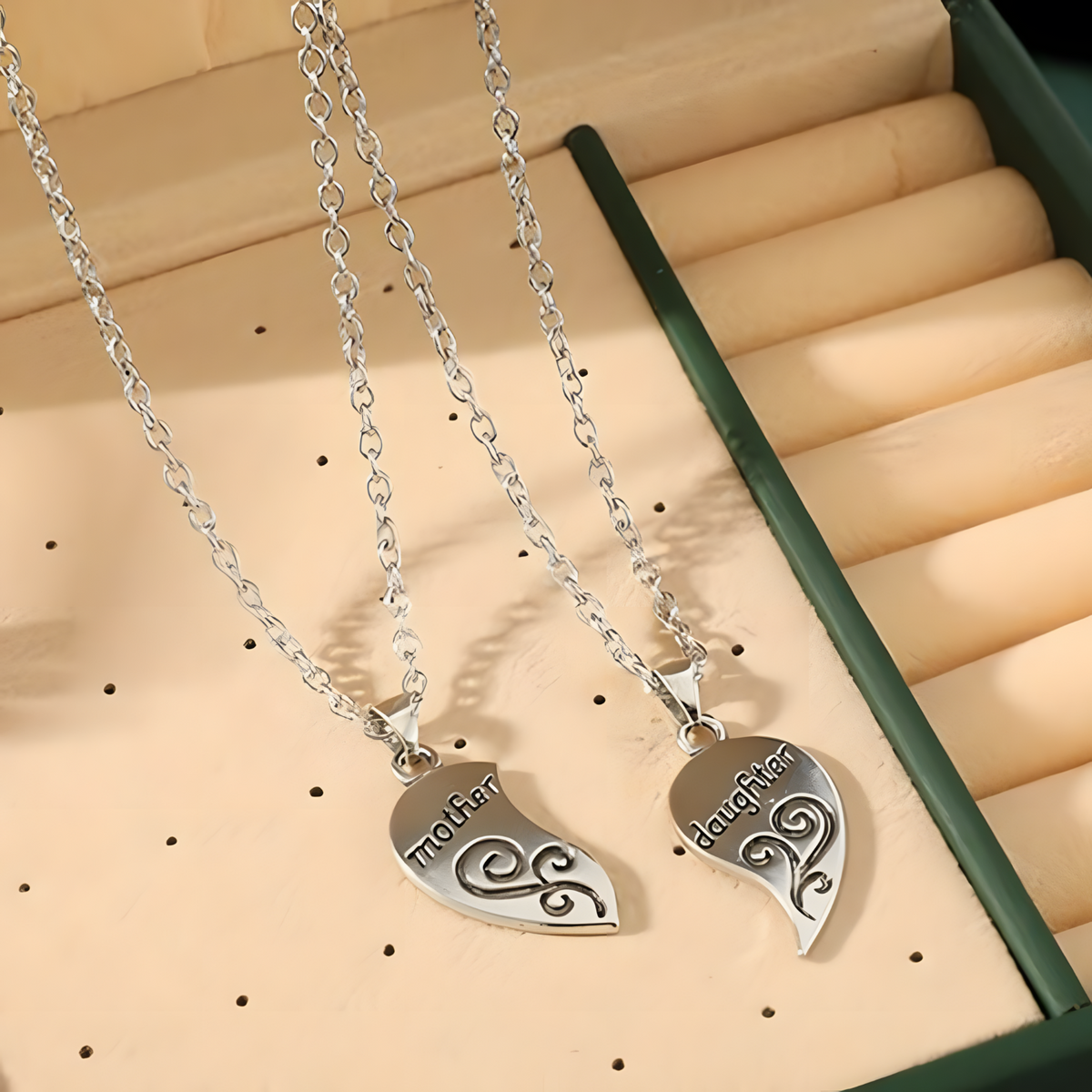 Mother Daughter Heart Necklace Set, Silver-Plated Mother Daughter Pendant b132