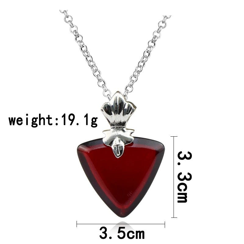 Red Heart Rose Pendant Necklace — Faceted Heart Crystal Center, Romantic 1319