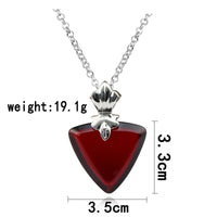 Red Heart Rose Pendant Necklace — Faceted Heart Crystal Center, Romantic 1319