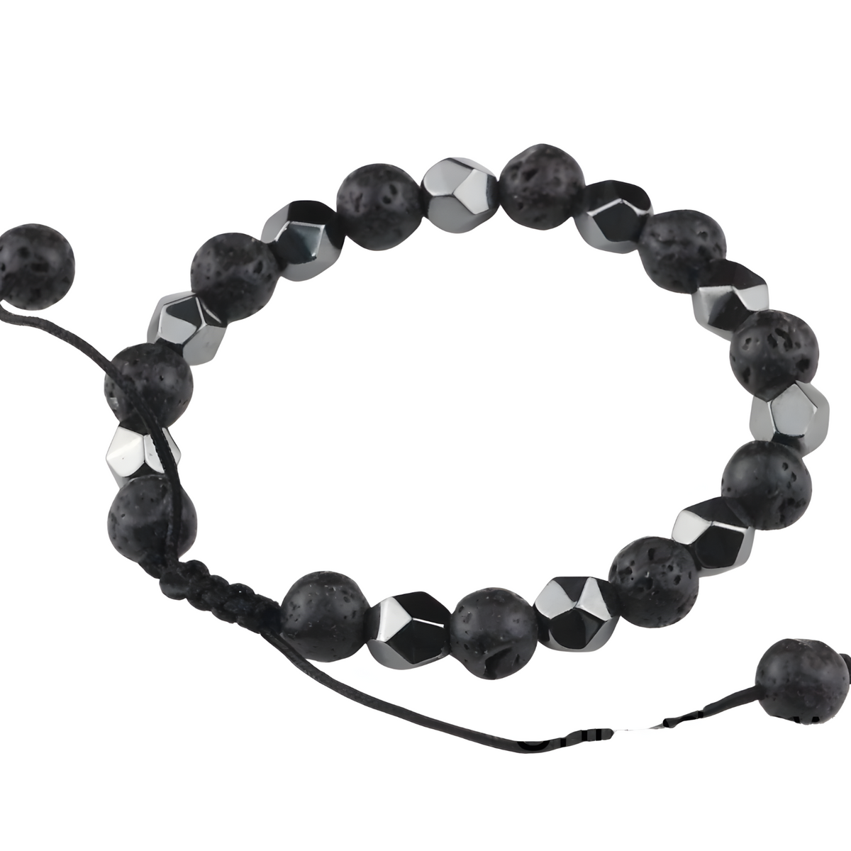 Black 8mm Lava Beaded Bracelet Adjustable Macrame Bracelet Unisex Volcanic 1351