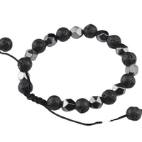 Black 8mm Lava Beaded Bracelet Adjustable Macrame Bracelet Unisex Volcanic 1351