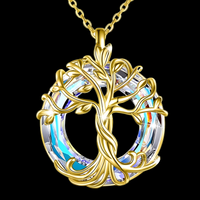 Gold Celtic Tree of Life Necklace with Dazzling Crystal Family Harmony Gift B77