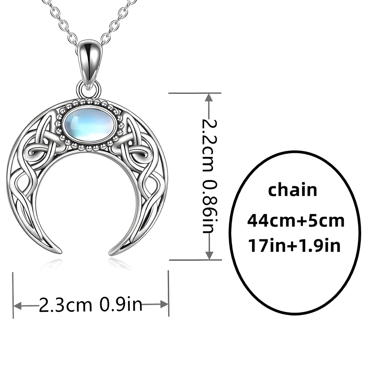 Celtic Crescent Moon Necklace for Women – Zinc Alloy Moon Pendant Blue Opal 1105