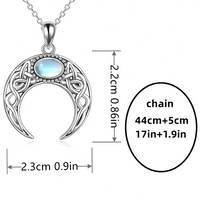 Celtic Crescent Moon Necklace for Women – Zinc Alloy Moon Pendant Blue Opal 1105