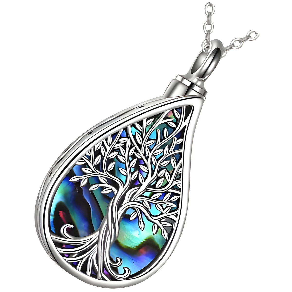 Tree Of Life Locket Pendant Necklace Silver Tone Abalone Shell Gift B101