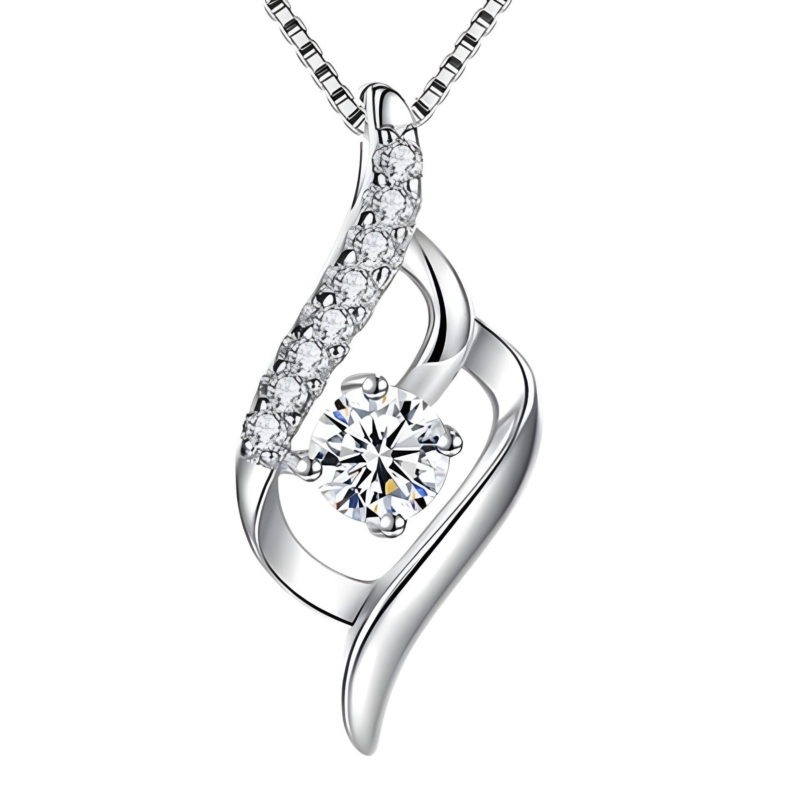 925 Sterling Silver Twisted Zircon Pendant Necklace Elegant Women’s Fashion 257