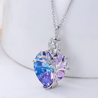 Tree of Life Heart Crystal Pendant Necklace for Women – Blue Purple Charm B71