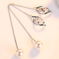 Elegant Pearl Threader Earrings Women Long Drop Chain Earrings Cubic Zircon 1022