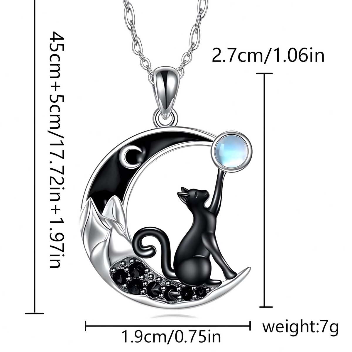 Black Cat Moon Pendant Necklace for Women – Zinc Geometric Crescent Moon 1240