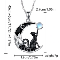 Black Cat Moon Pendant Necklace for Women – Zinc Geometric Crescent Moon 1240