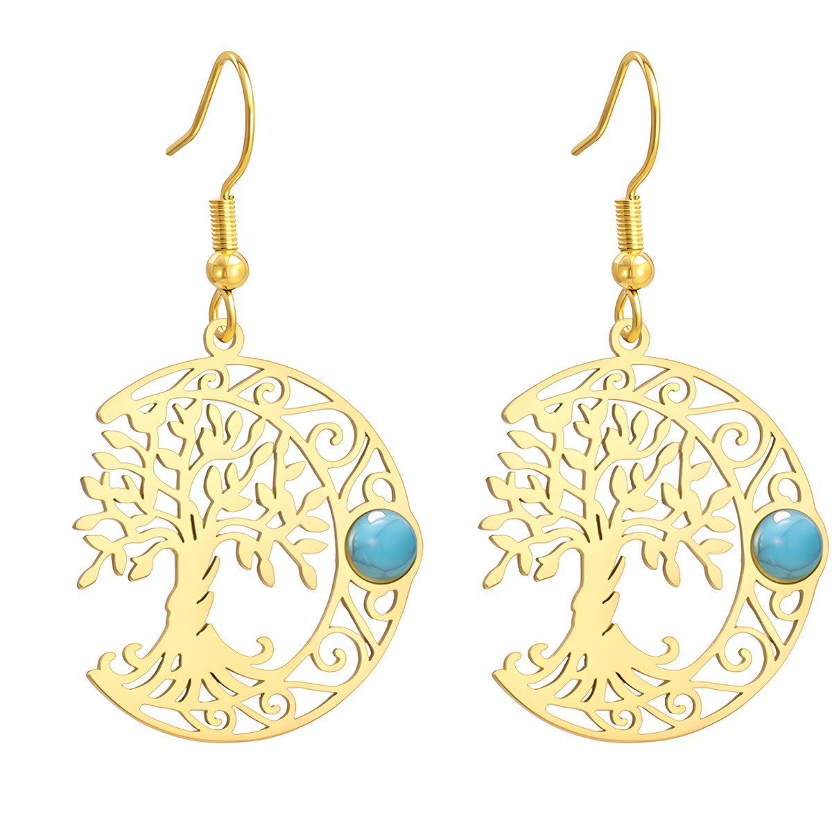 Filigree Tree of Life Dangle Earrings for Women, Crescent Moon Earrings B172