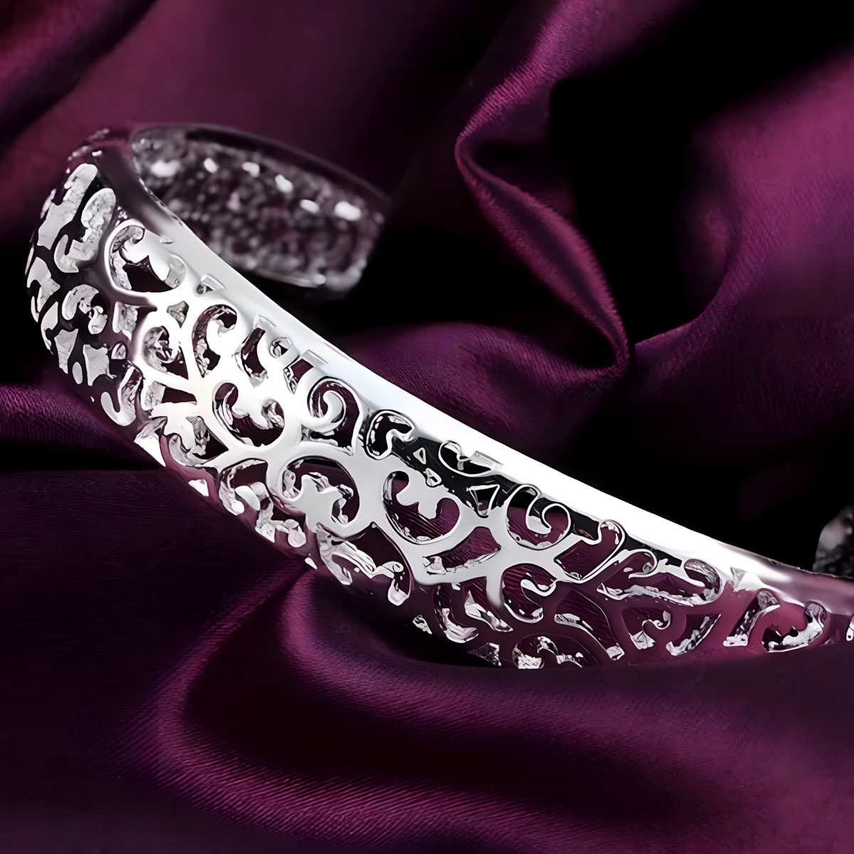 Silver-Plated Hollow Openwork Cuff Bangle Bracelet for Women | Elegant 428