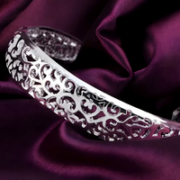 Silver-Plated Hollow Openwork Cuff Bangle Bracelet for Women | Elegant 428