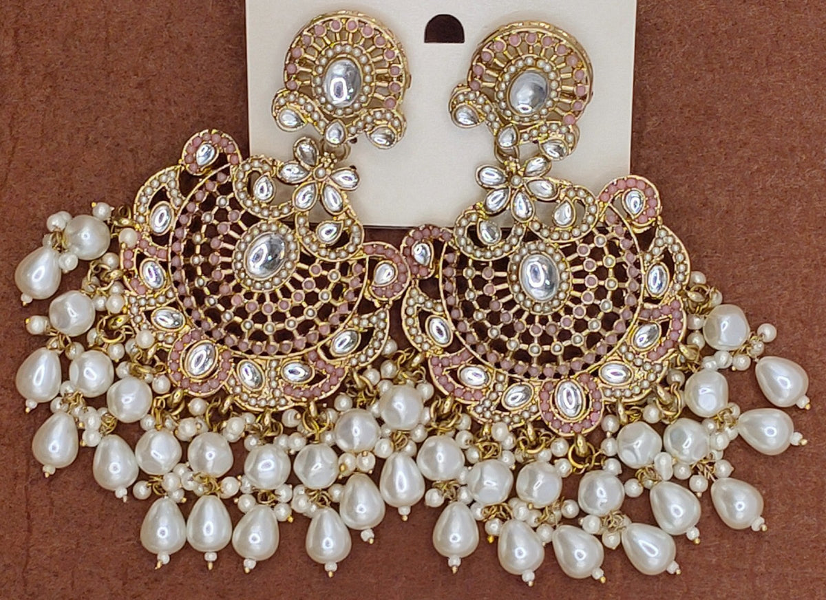 Elegant Bollywood Inspired Gold Kundan Earrings - Traditional Indian Jewelry 215