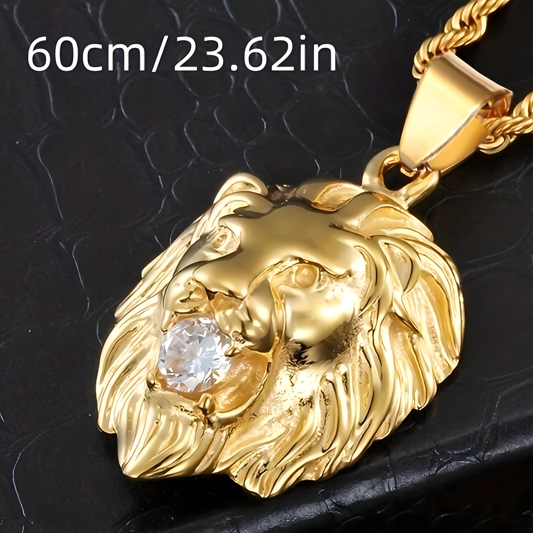 Hip Hop Oversized 3D Gold Plated Lion Head Pendant Necklace Men: Iced Out 662
