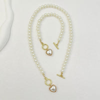 2 PCS Pearl Heart Necklace & Bracelet Set for Women – Simulated Pearl Beaded 708