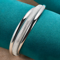 925 Sterling Silver Multi-Strand Mesh Open Cuff Bangle Bracelet for Women - 407