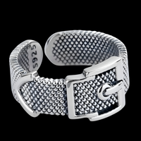 925 Sterling Silver Belt Buckle Ring; Adjustable Wide Band Statement Ring 490