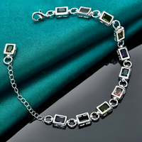 Cushion Cut Multi Tone Zirconia Station Bracelet Chic Geometric Square 1729