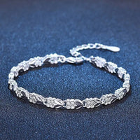 925 Sterling Silver Floral Link Bracelet for Women with Heart Charm, Elegant 414