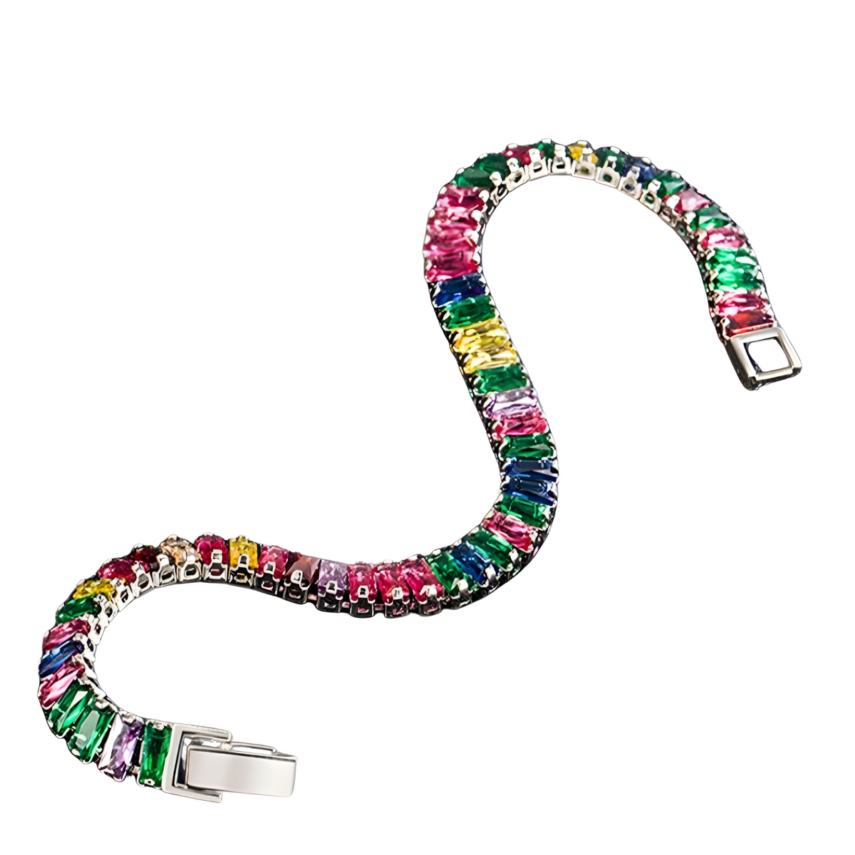 Premium Multicolour Rectangular Crystal Tennis Bracelet for Women, 18cm 1846